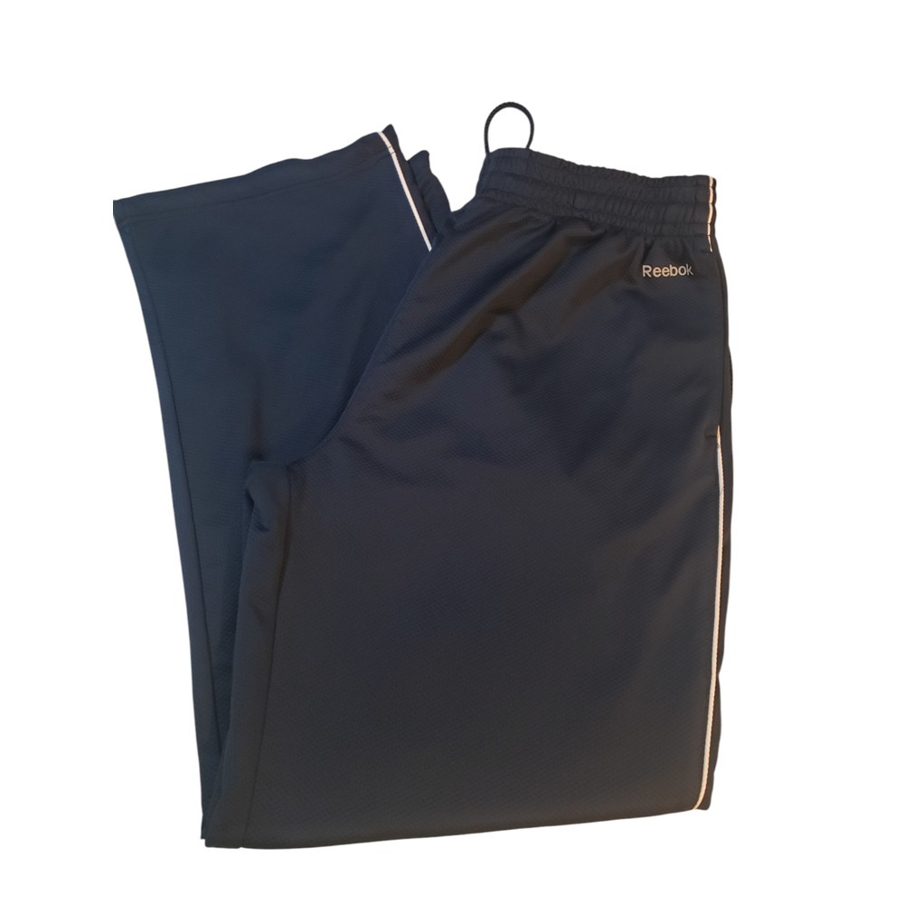 Reebok Mens Pants L Blue Drawstring Flat Front Side High‎ Rise Pockets Track
